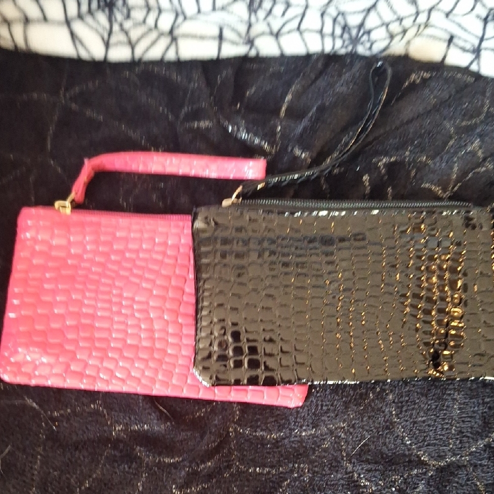 Elegant Pink and Black Croc-Embossed Coin Pouches